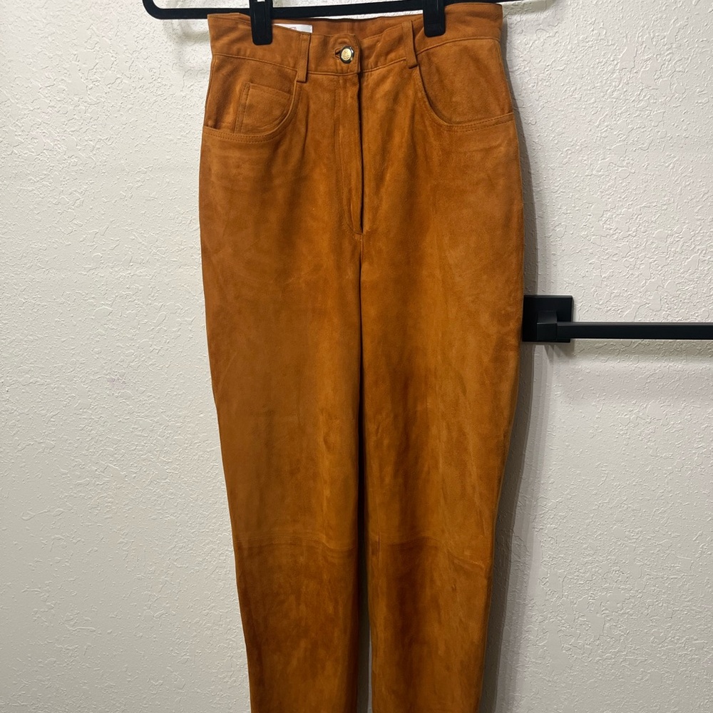 Women's Suede Ankle Pants in Cognac Brown